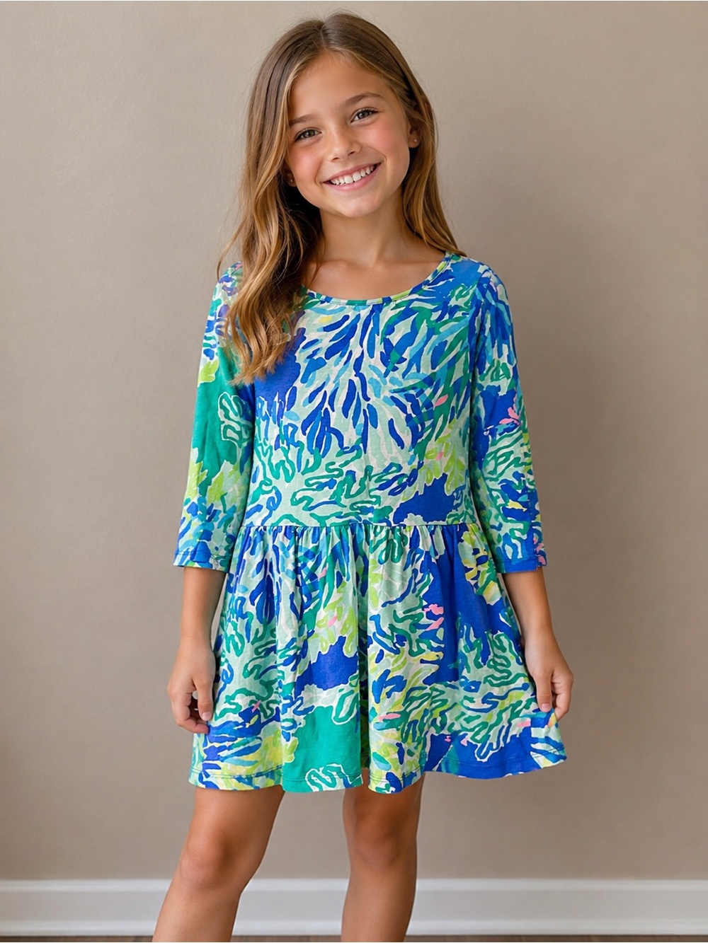 Lilly Pulitzer Blue & Green Printed Cotton Dress
